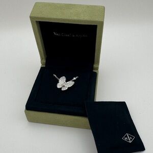 Van Cleef & Arpels Two Butterfly 18k White Gold Pendant Necklace With Diamonds